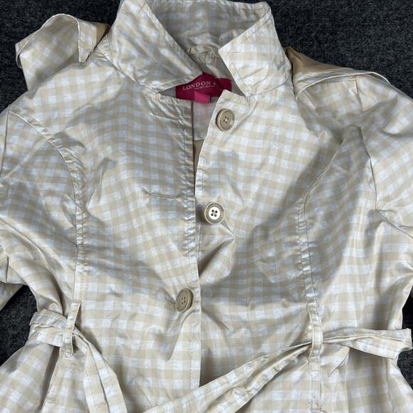 London Fog Beige Gingham Lightweight Trench Coat Jacket | Size L - Picture 4 of 9